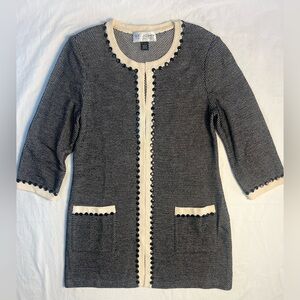 St John Cardigan Black White With Scalloped Trim Santana Collection Size 8